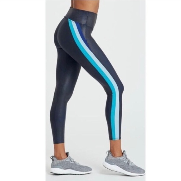 SPANX Faux Leather Track Curved Stripe 7/8 Leggings Size XS - Picture 2 of 12